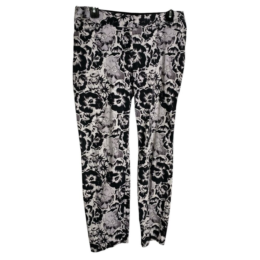 Alfani Floral Ankle Pants Women’s 4 Black White Gray Stretch Cotton Beach Resort